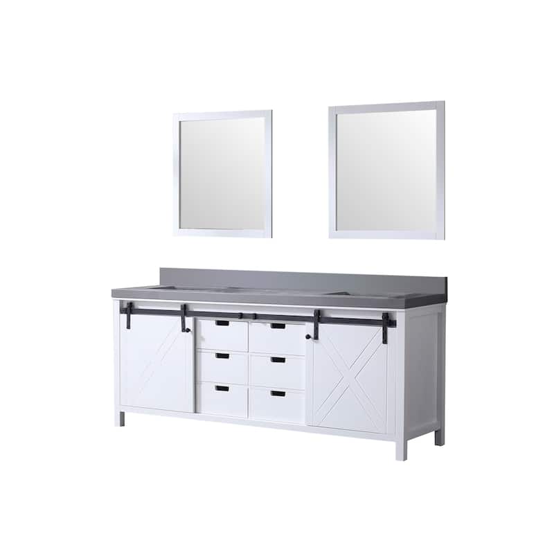 Marsyas 80 in W x 22 in D Dark Grey Double Bath Vanity, Carrara Marble Countertop and 30 in Mirrors