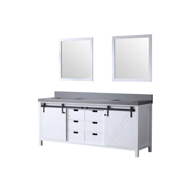 Marsyas Bath Vanity, Grey Quartz Countertop and Mirrors