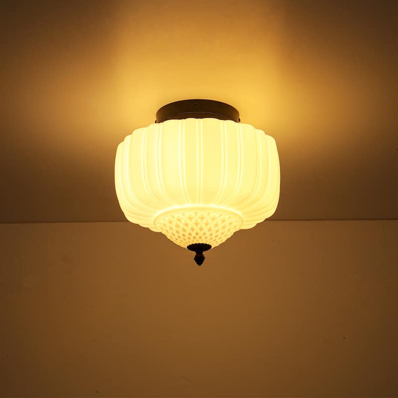 12.6" Modern Coastal Schoolhouse Semi-Flush Mount Ceiling Light with Milk Textured Glass for Bedroom, Kitchen, Entryways