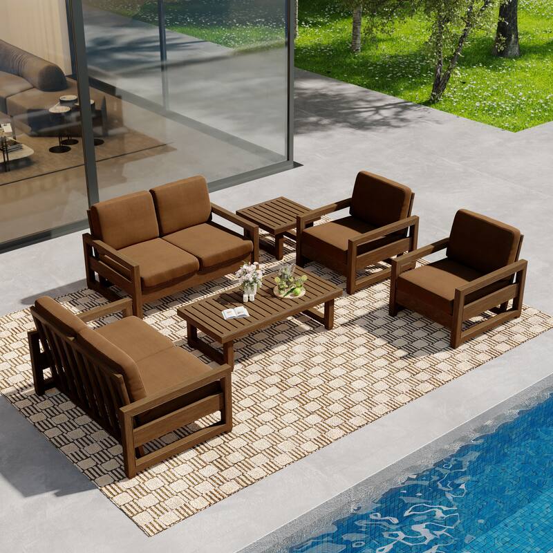 Oversize Teak Wood Loveseat Armchair Outdoor Patio Conversation Set with Cushion