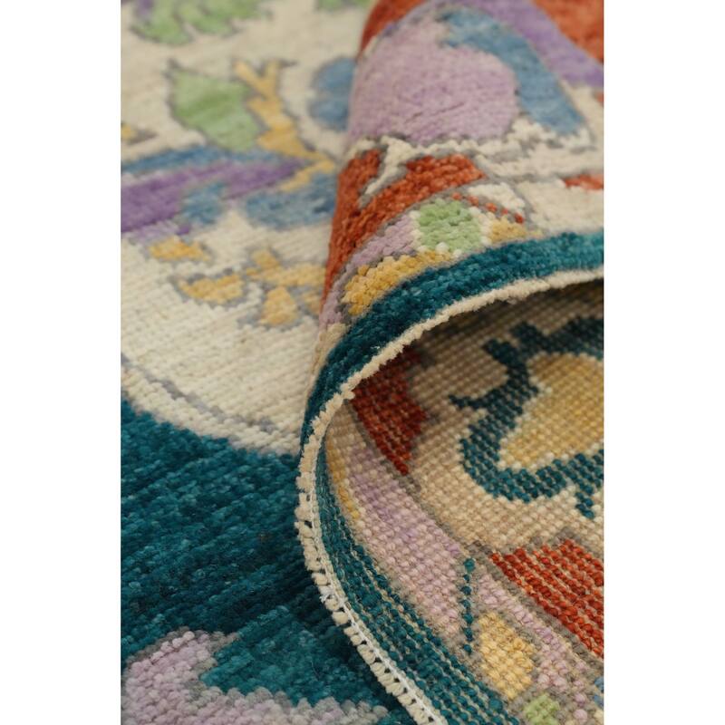 Hand Knotted Oriental 100% Wool Carpet Transitional Floral Green Oushak Area Rug - 8' 10'' X 5' 1''