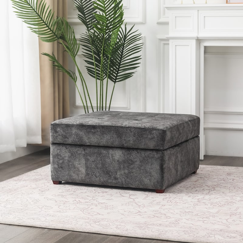 ADECO Storage Ottoman Square Bench Tufted Footrest for Living Room