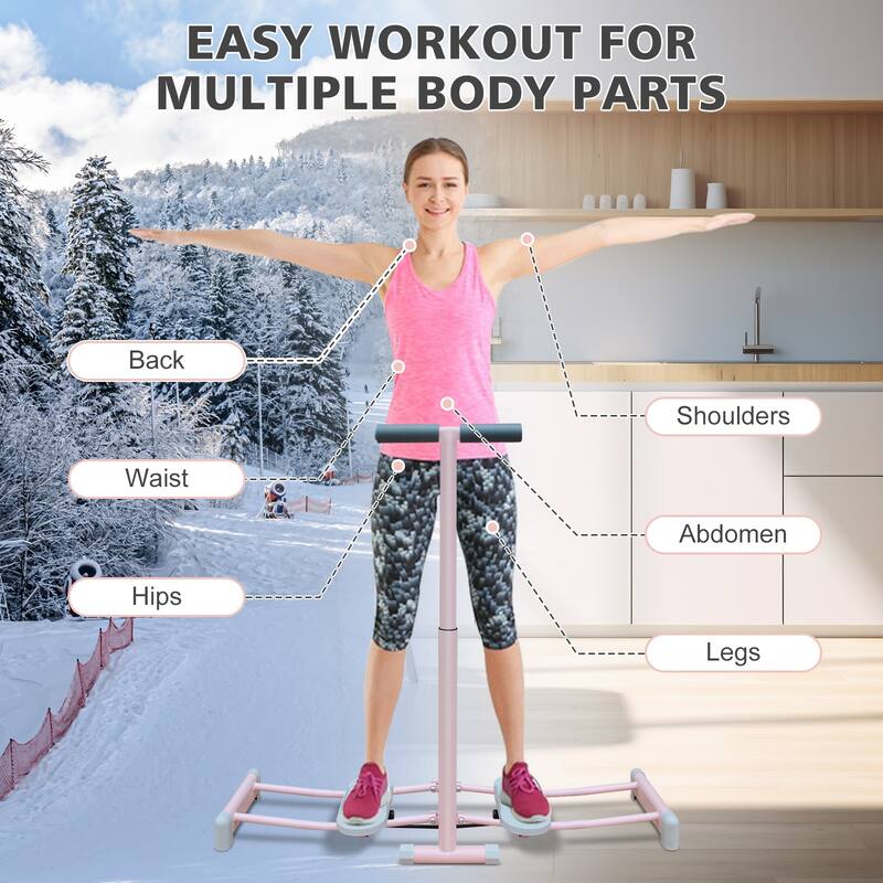 Foldable Ski Machine Home Trainer Adjustable Pedals & Handrails - 44 x 11.5 x 22-36 inches