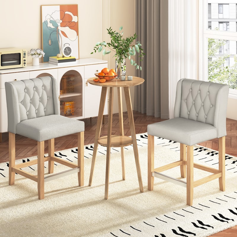 EROMMY Counter & Bar Stools Set of 2, Solid Wood Frame Upholstered Kitchen Stools