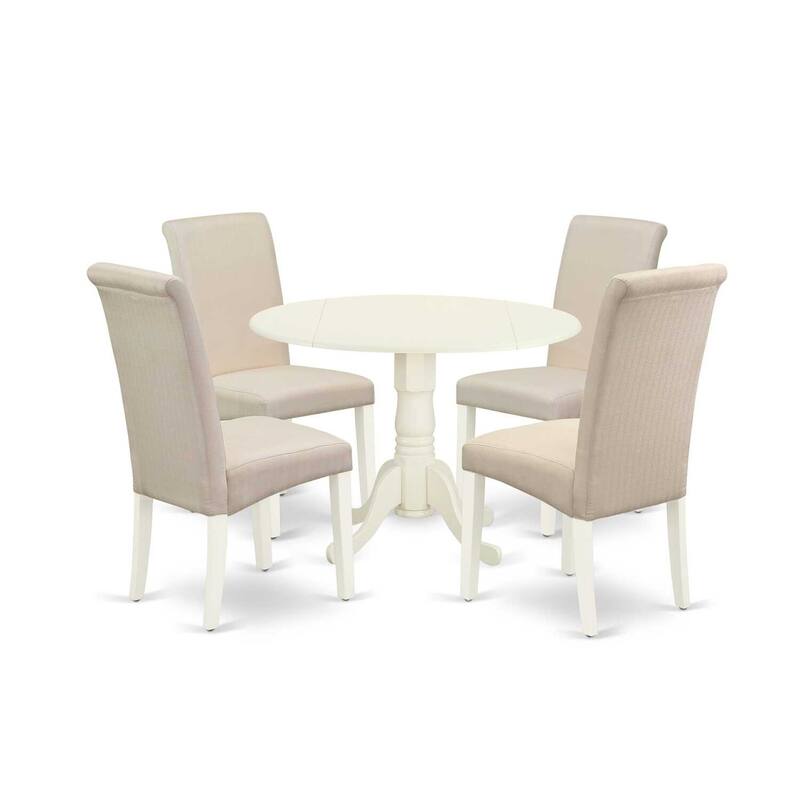 5-Piece Round Dinette Set - Small Kitchen Table with Chairs - Cream Fabric Parsons Dining Set - 25.5