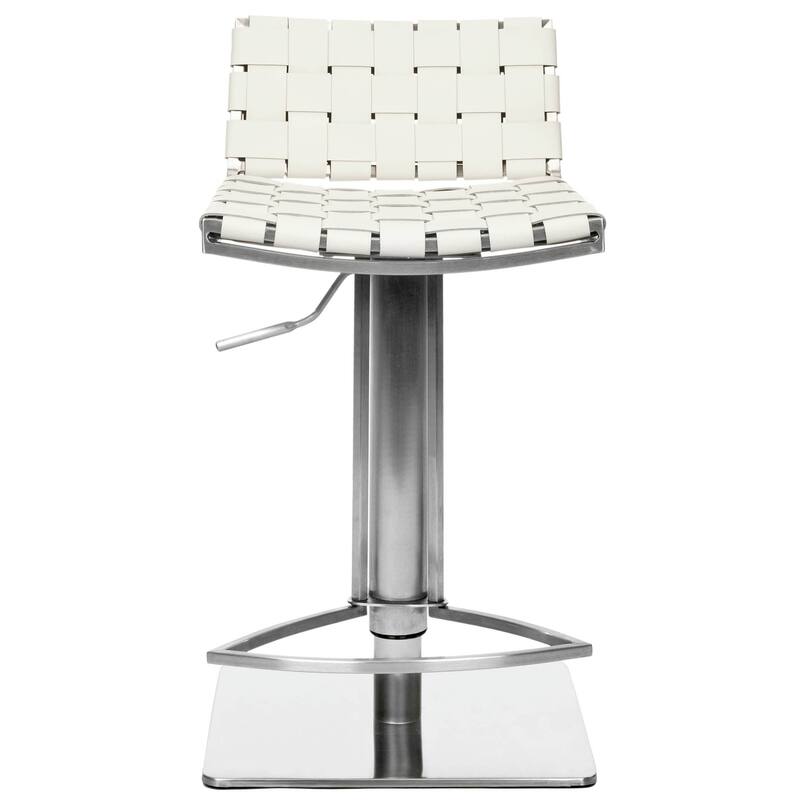 SAFAVIEH Herlinda 21.7-30.7-inch White Leather Seat Stainless-Steel Adjustable Bar Stool - 18.5" x 15.4" x 29.5" - 19Wx15Dx30H