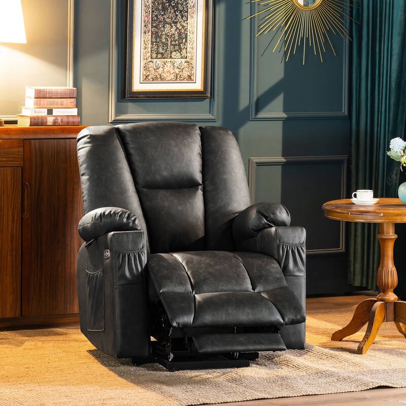 MCombo Electric Power Lift Recliner Chair with Extended Footrest, Cup Holders, Faux Leather 7507