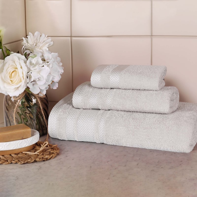 Superior Hays Cotton Medium Weight 3 Piece Bathroom Towel Set - Platinum