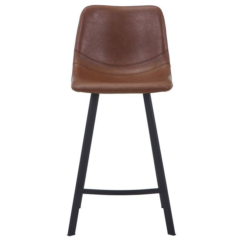 Elland Modern Minimalist Leather Upholstered Bar Stool with Accent Black Metal Base and Back Support for Home Bar or Kitchen