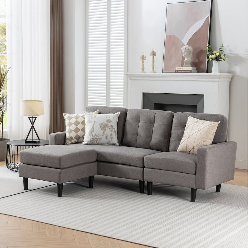 Javlergo Convertible Sectional Sofa, L Shaped Couch with Linen Fabric, Reversible 3-Seater Lounge Couch for Living Room