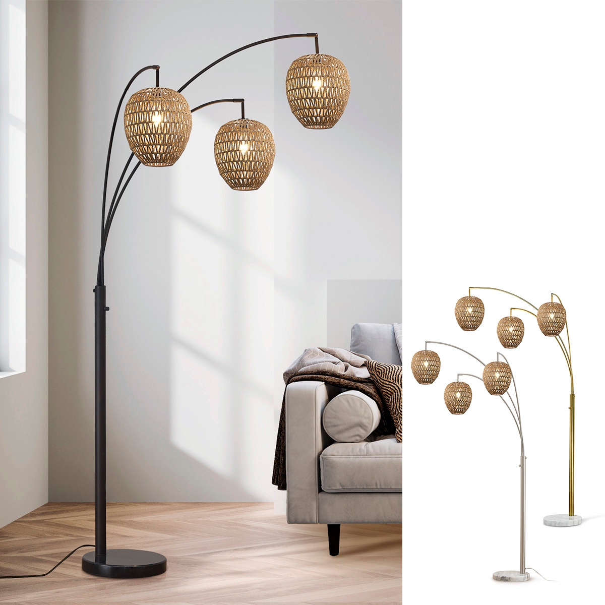 Rattan arc hot sale floor lamp