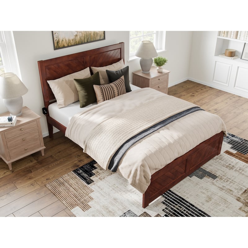 Platform Bed with Headboard Footboard - Modern Rustic Bed Frame Walnut Finish