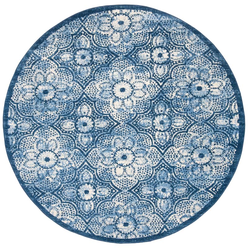 Martha Stewart by SAFAVIEH Faigel Traditional Rug - 6'7" Round - Navy/Creme