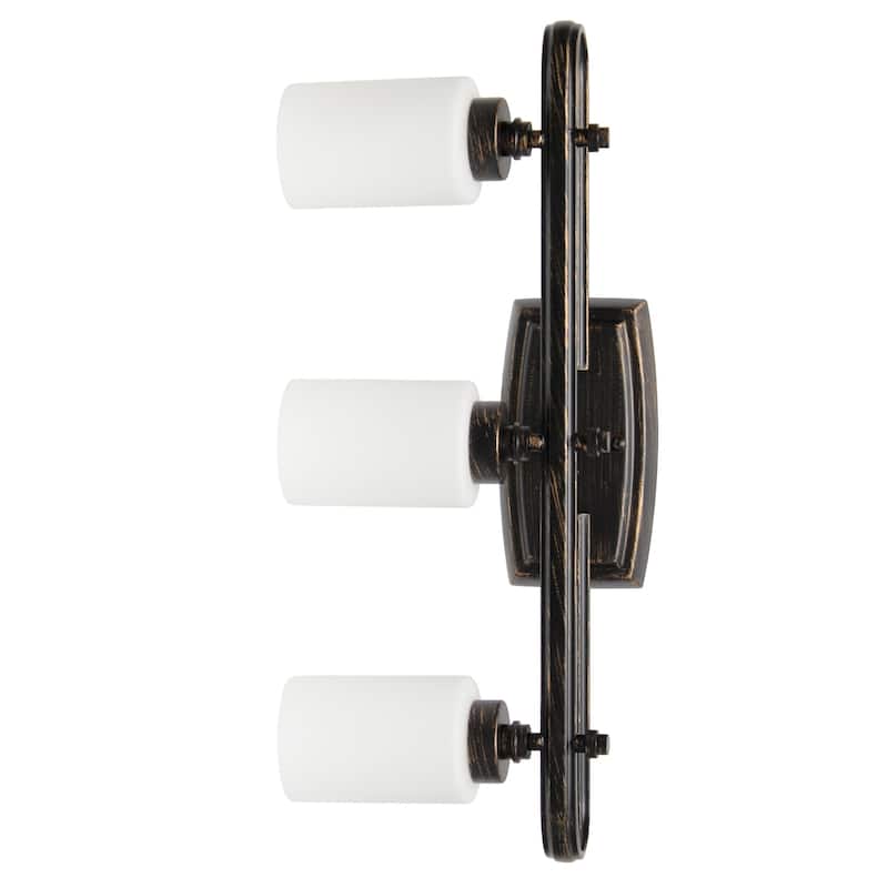 Wall Mounted Three Light Vanity Fixture with Cylinder Glass Shade - 23.5" - Oil Rubbed Bronze and White