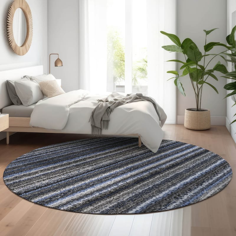 Premium Washable Super Soft Stripe Mayfield Rug - Blue - 8' x 8' - Round