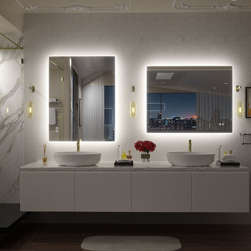 Frameless Anti-Fog 3 Colors Dimmable LED Backlit Wall Bathroom Vanity Mirror