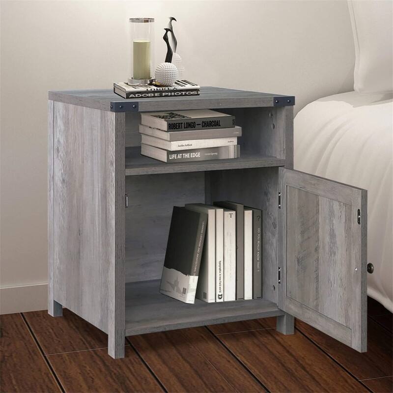 Table with Cabinet and Shelves - 18"D x 18"W x 24"H - Washed Oak
