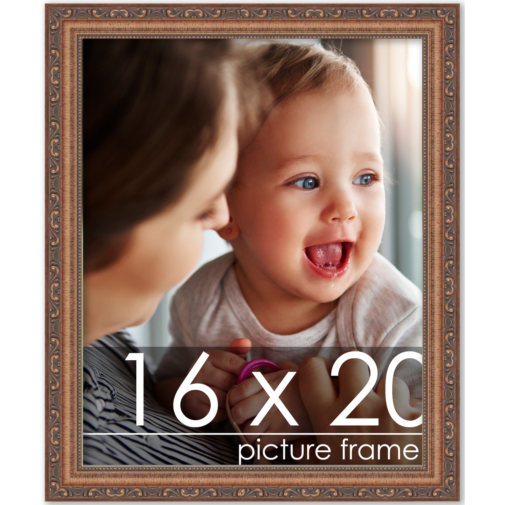 16x20 Ornate Antique Gold Complete Wood Picture Frame with UV Acrylic, Foam Board Backing, & Hardware