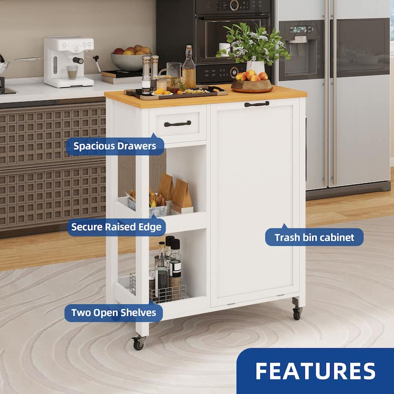 Moasis Kitchen Island Cart on Wheels with Trash Can Storage Cabinet