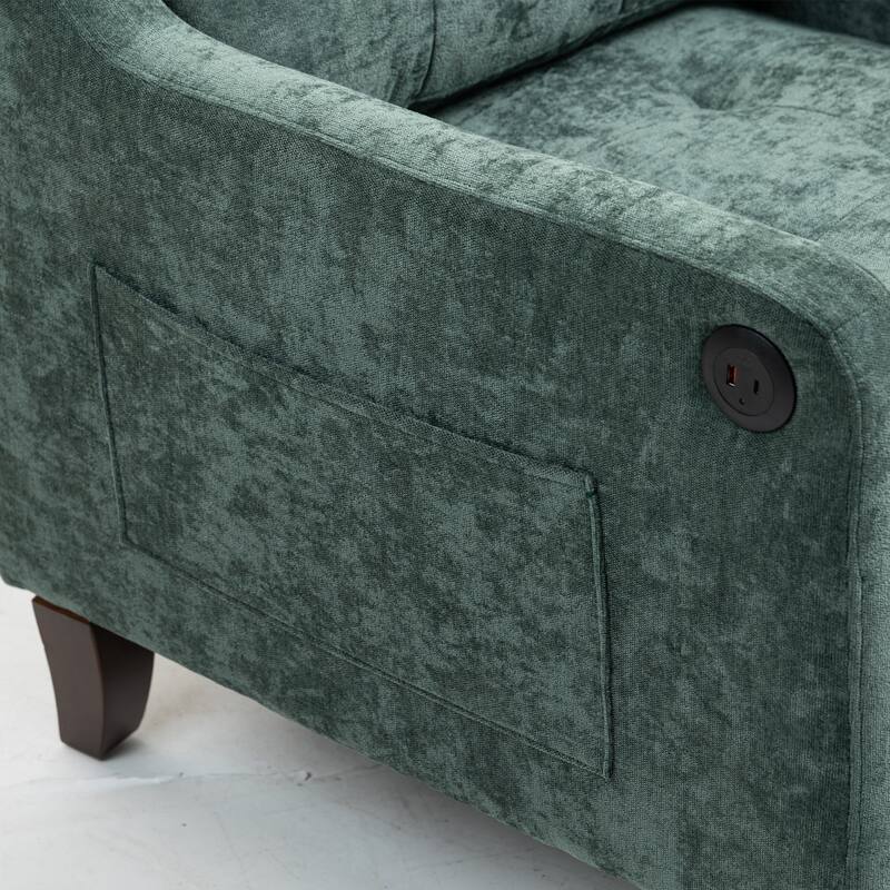 Accent Comfy Chenille Chair w/USB charging port,High-support Sponge,Wide Backrest, Upholstered Arm Chair w/Side Storage