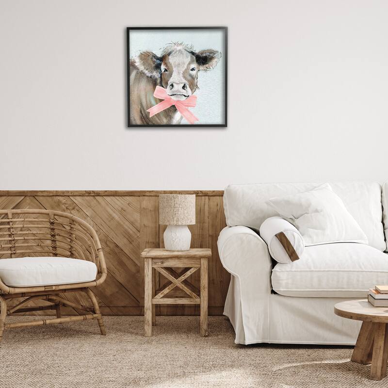 Stupell Cow with Pastel Ribbon Framed Giclee Art Design By Janet Tava
