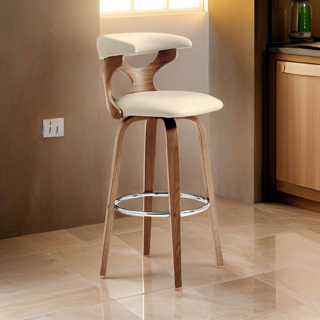 26 Inch Faux Leather Swivel Counter Stool, Brown and Cream
