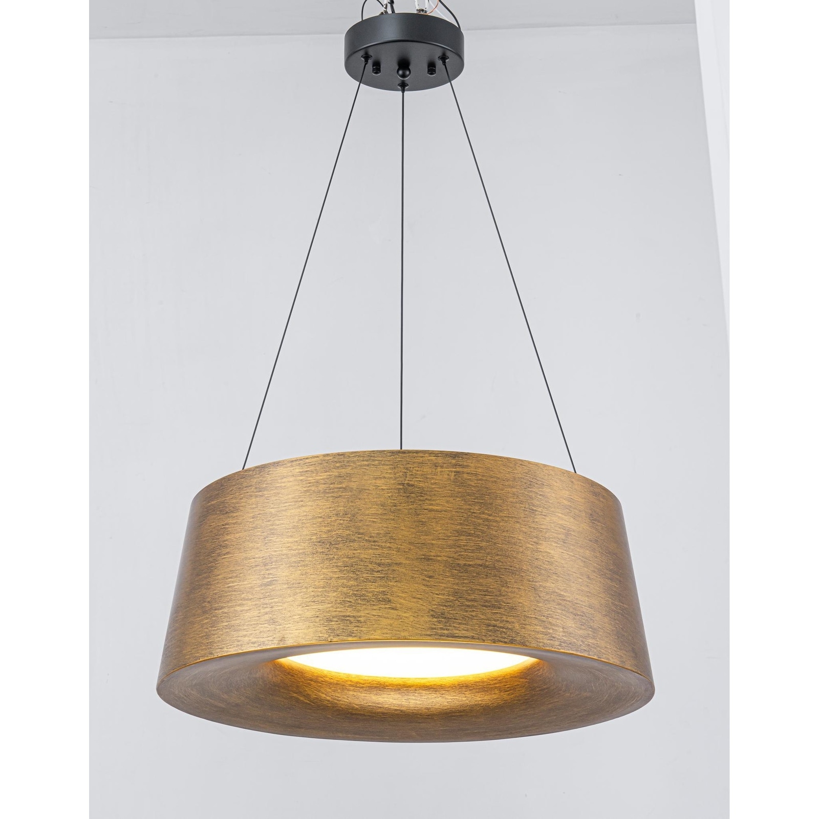 Industrial Antique Gold LED Drum Metal Pendant Light for Dining and Living Room - Antique Gold