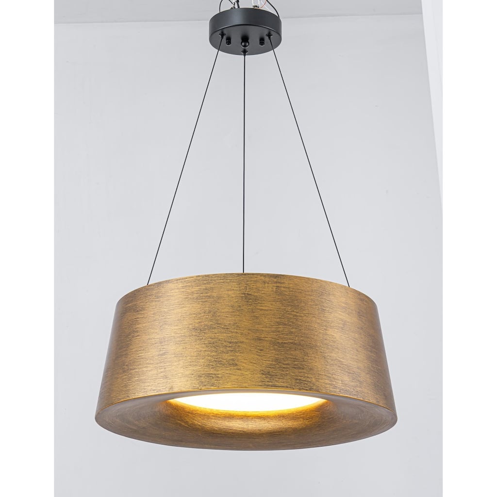 Industrial Antique Gold LED Drum Metal Pendant Light for Dining and Living Room - Antique Gold