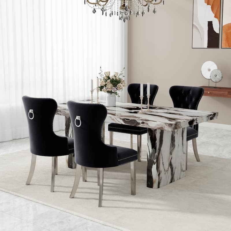 Roundhill Furniture Cavira 5-Piece Modern Faux Marble Dining Set