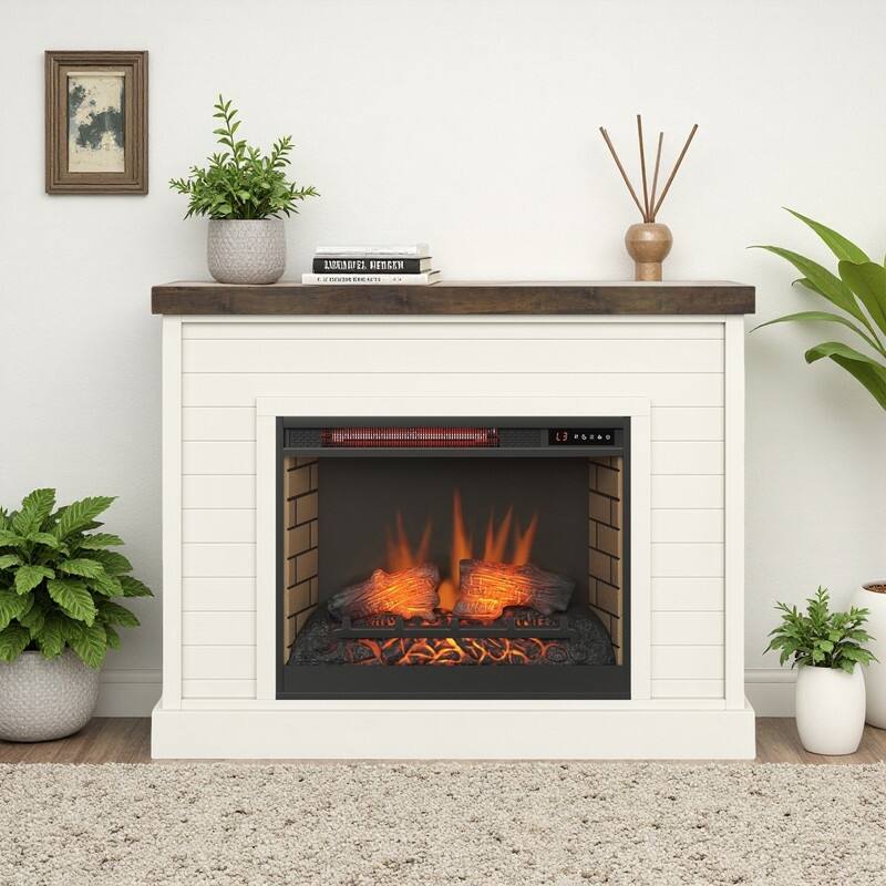 28/32/35/48" Electric Fireplace Mantel Heater w/ LED Flame Remote Timer Dark Oak/Brown/White