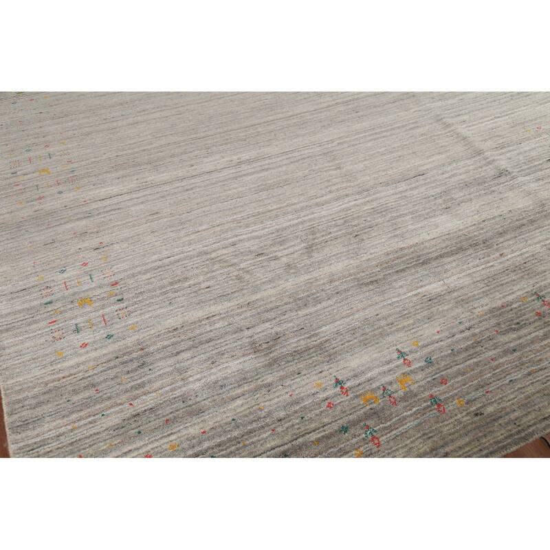 Striped Gabbeh Square Area Rug Hand-Knotted Wool Carpet - 7'10"x 7'11"