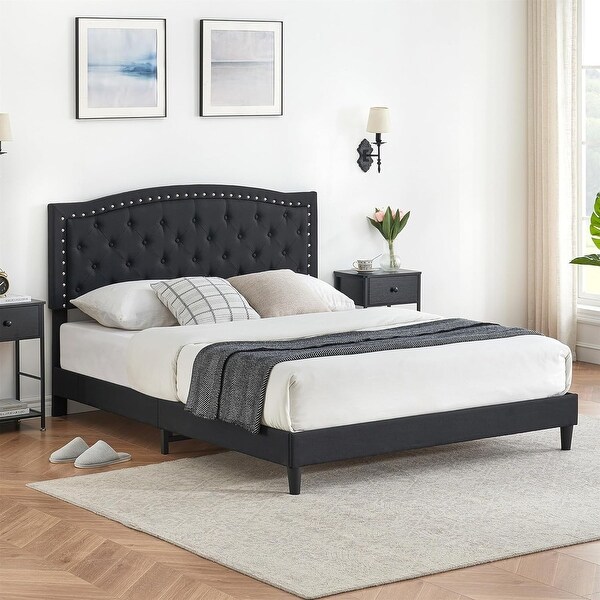 パーティを彩るご馳走や Frame Bed Upholstered Button Adjustable with Bed Platform ウェア