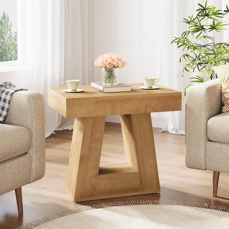 Farmhouse Side Table Small End Table with Trapezoid Base for Living Room
