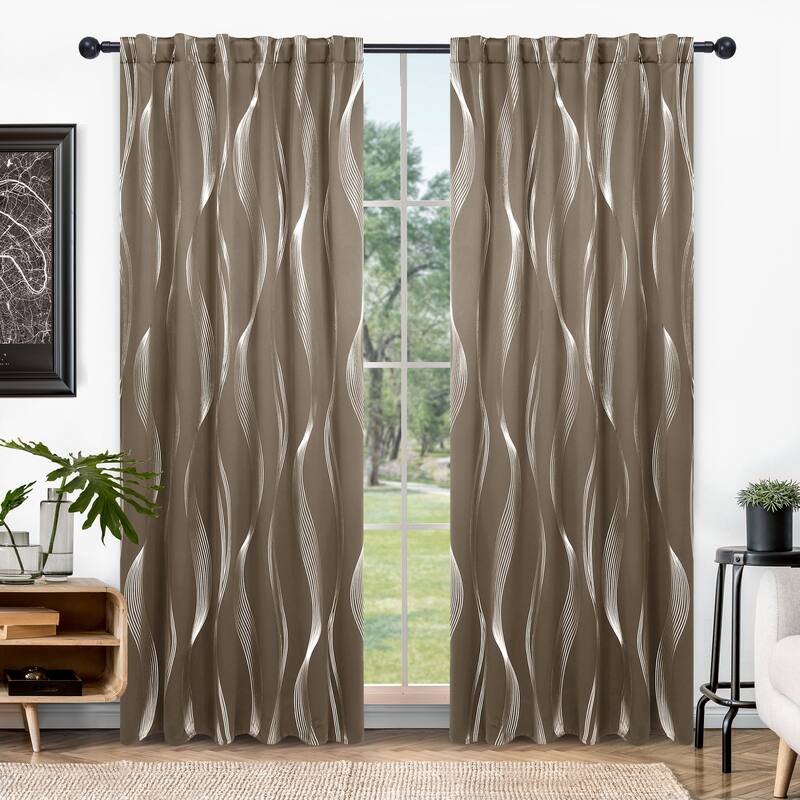 Deconovo Back Tab Rod Pocket Silver Wave Curtains(2 Panel) - W52"x L54" - Khaki