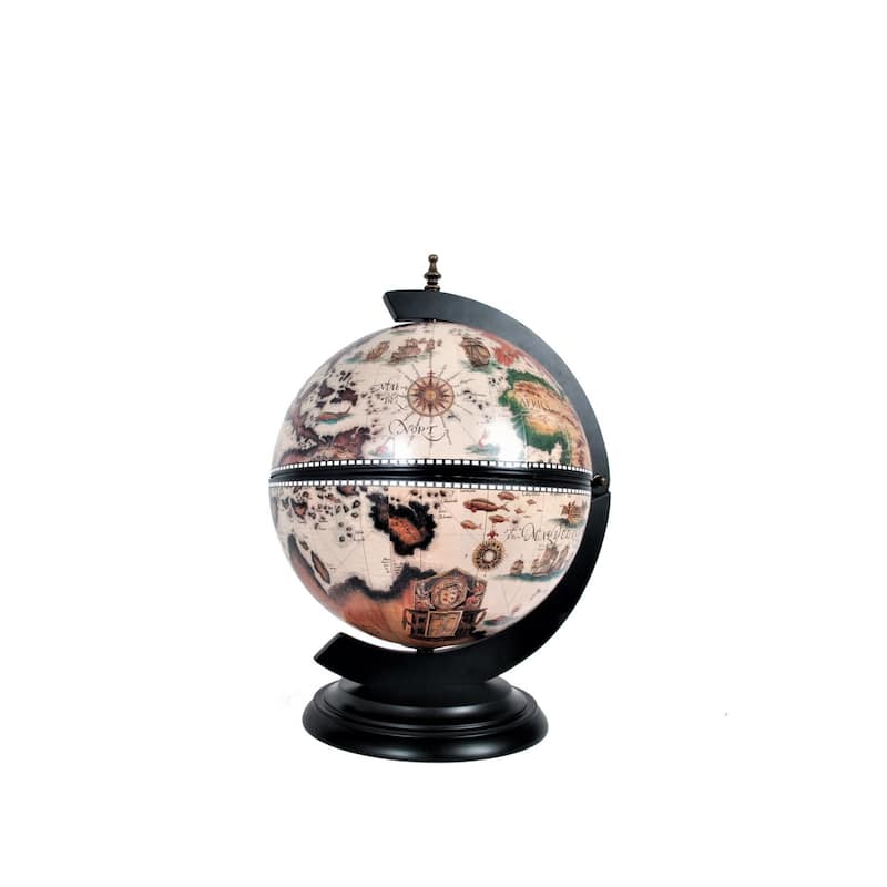 HomeRoots 13" Brown And Black World Map Globe Chess Game Set - 13x13x20"