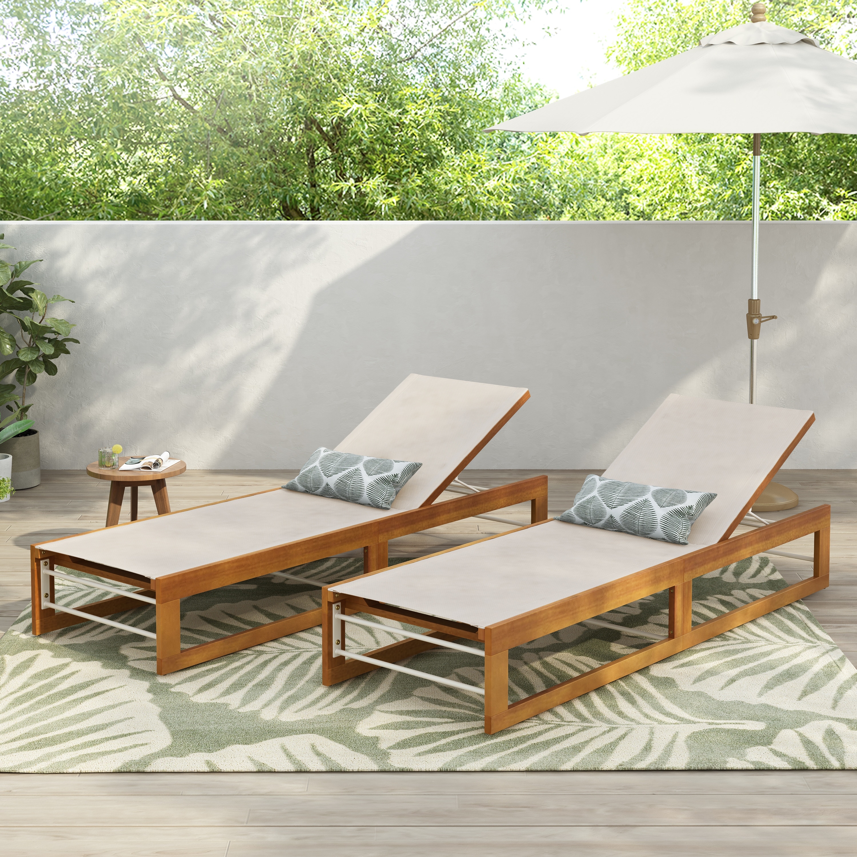 Emile Outdoor Mesh and Acacia Wood Chaise Lounge (Set of 2) by Christopher Knight Home