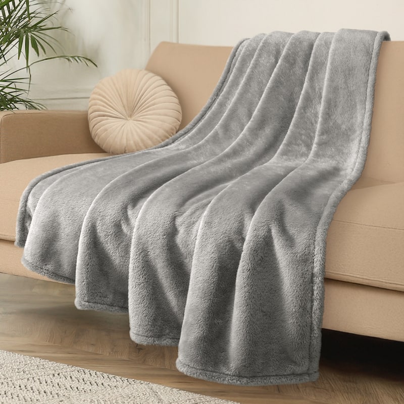 Luxury Double-Sided Plush Fleece Blanket - Ultra-Soft, Reversible, All-Season Comfort Throw - Soft Silver - 108 x 90 in
