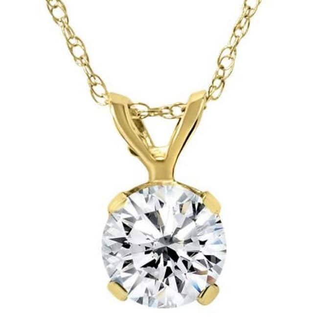 1/5Ct Lab Grown Solitaire Diamond Pendant Yellow Gold Necklace