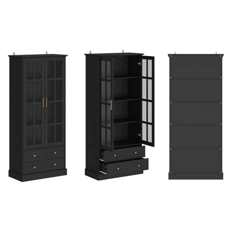 70.1" Storage Cabinet Display Cabinet Kitchen Pantry Cabinet, Cupboard