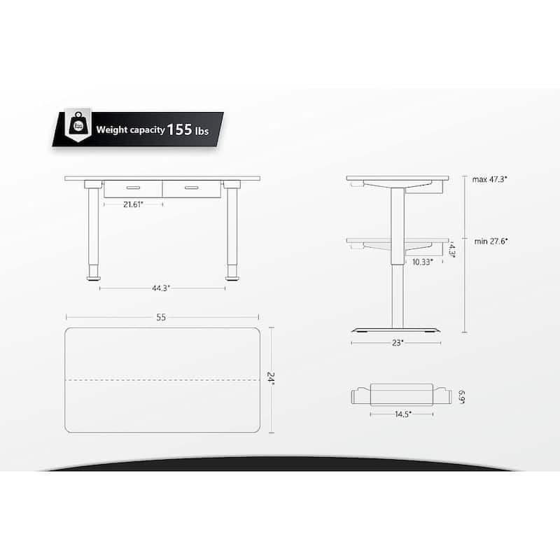 FEZIBO/Home Office Furniture/Wood/Standing Desk With 2 Drawers/Desks - 55" x 24" - White