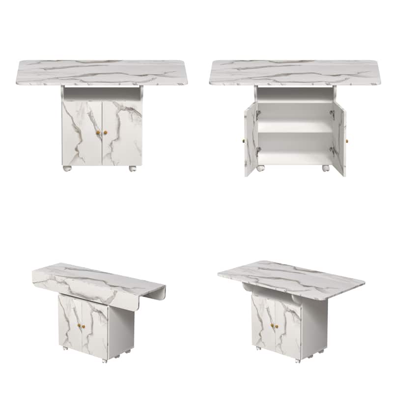 47" Wood Rolling Folding Kitchen Island with Storage Rack and Cabinet