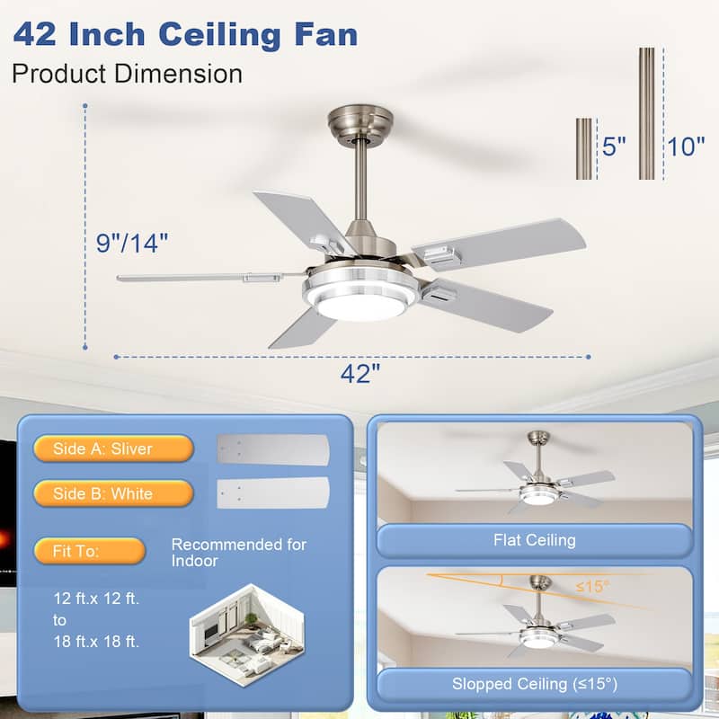 42-52Inch Ceiling Fan with Light: with 5 Blades Dual Finish Reversible - with Remote Control for Living Room Outdoor Patios