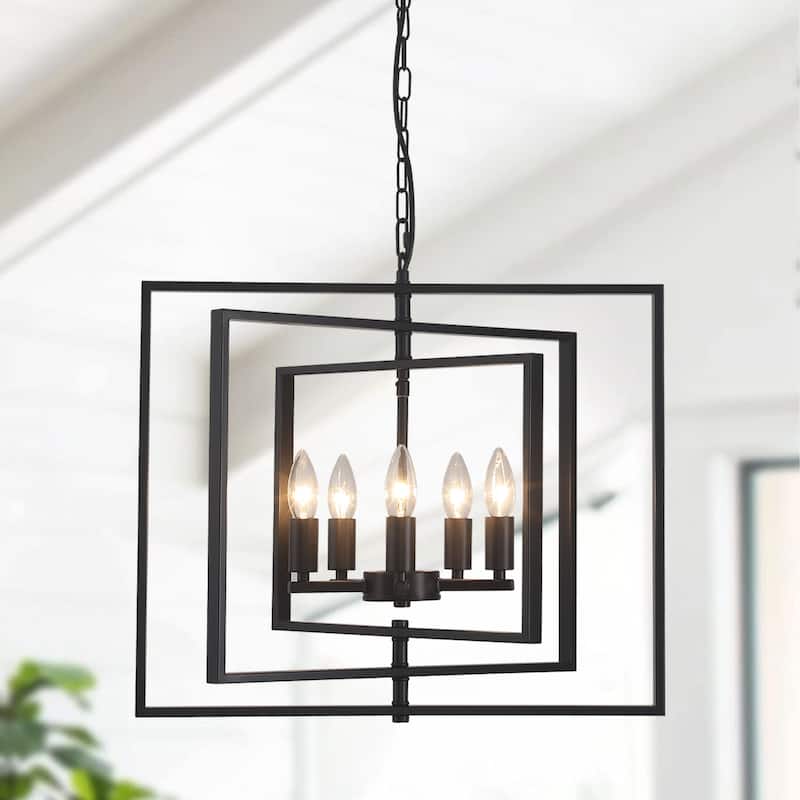 21.65inch 5 Lights Modern Chandelier with Metal Frame 360 Degree Adjustable for Different Rooms - Black