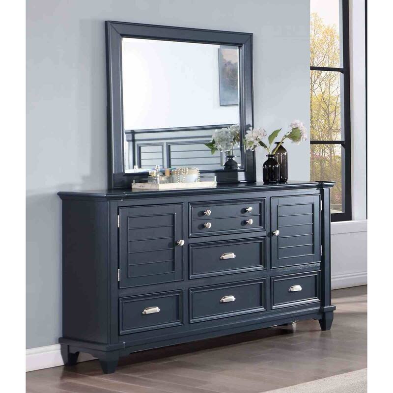 Slate Blue Finish Transitioanl Bedroom Set with Drawers Bed