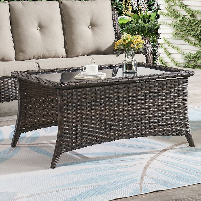 Pocassy Outdoor Patio Wicker Coffee Table-Rectangle - 46.5X28.5X21 - Brown