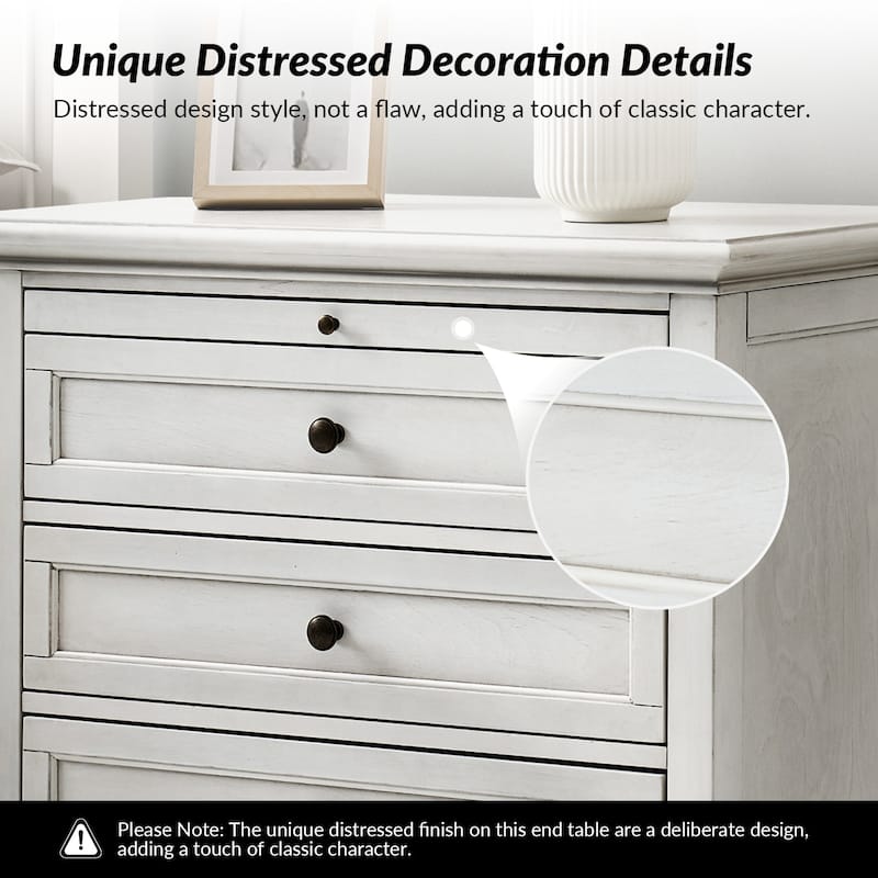 Muriel Farmhouse 3 Drawers End Table with Built-In Outlets by HULALA HOME