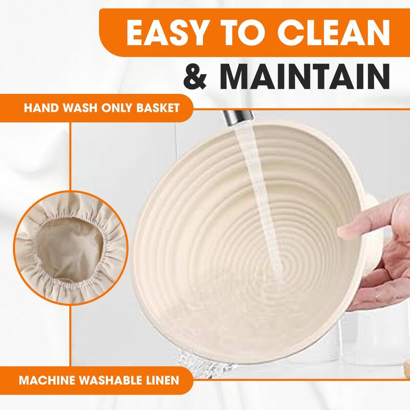 Cheer Collection Complete Set of 2 Round Bread Proofing Basket with Essential Baking Tools - Set of 2