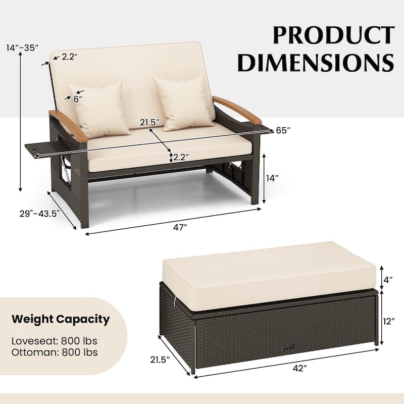 Costway Patio Rattan Daybed Set with Cushioned Loveseat & Storage - See Details