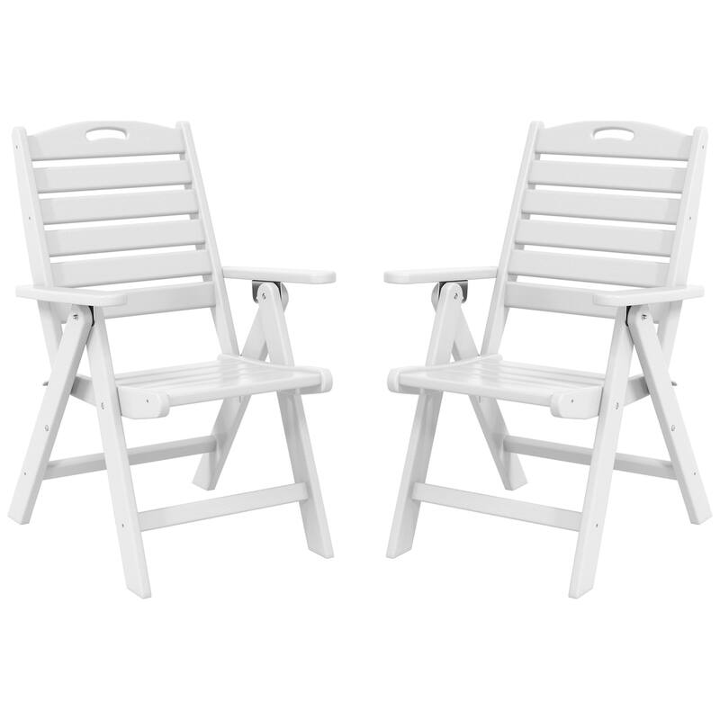 Coastline Patio Folding Highback Dining Chair Set of 2 - White