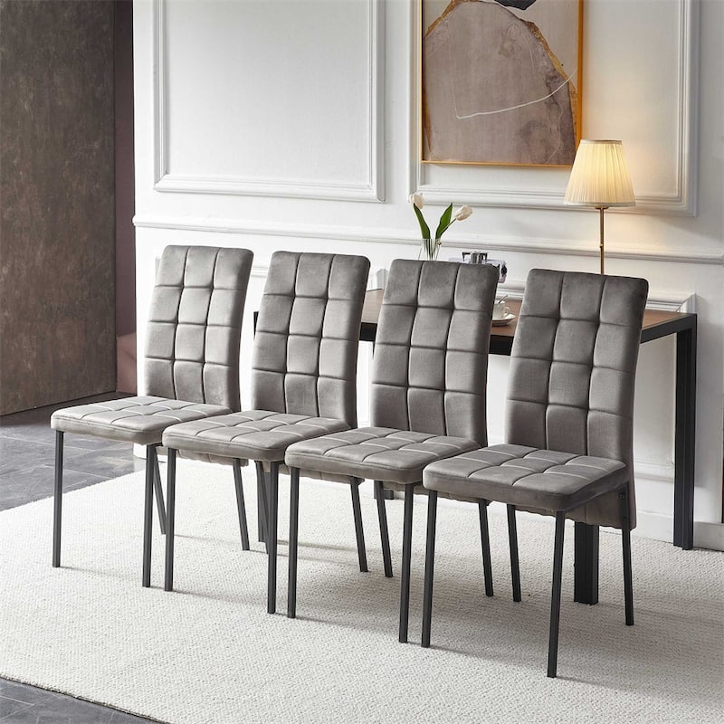 High Back Nordic Velvet Dining Set with MDF Dining Table（Set of 5）